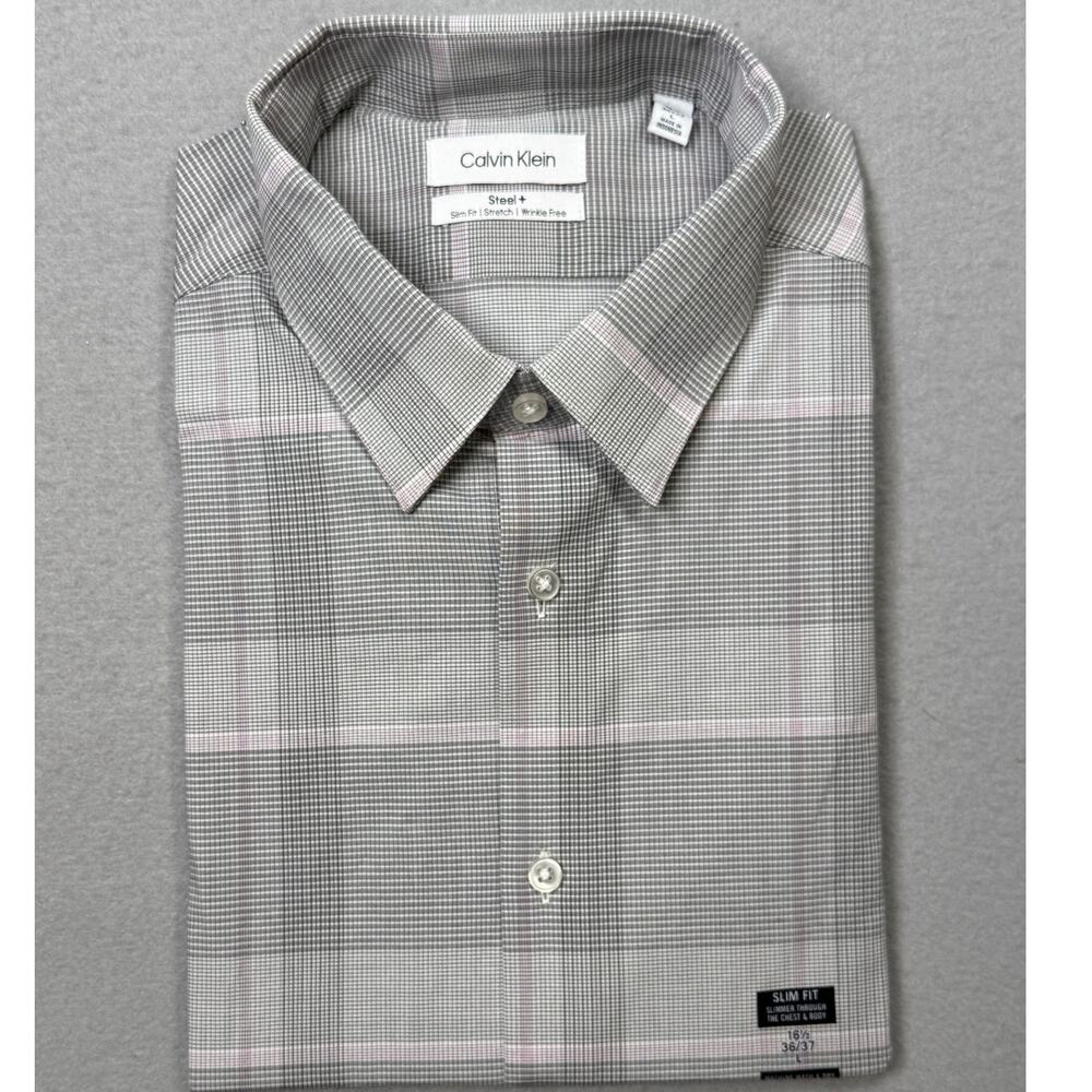 Calvin Klein Steel Men's Stretch Slim Fit  Dress Shirt Grey 16.5 36-37 $85